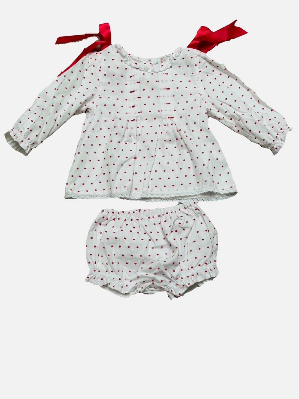 Cecil and Lou Red Swiss Dot Bloomer Set | Size 24 Months